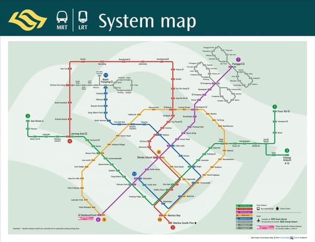 Mapa stacji metra w Singapurze