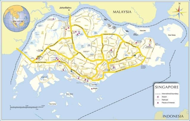 Singapur na mapie Singapuru