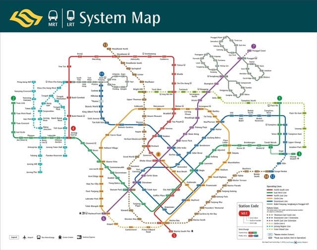 Mapa stacji metra w Singapurze