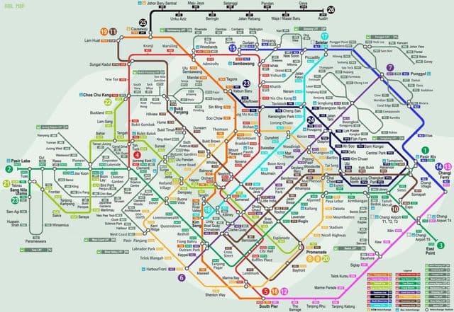 Mapa stacji kolejowych w Singapurze