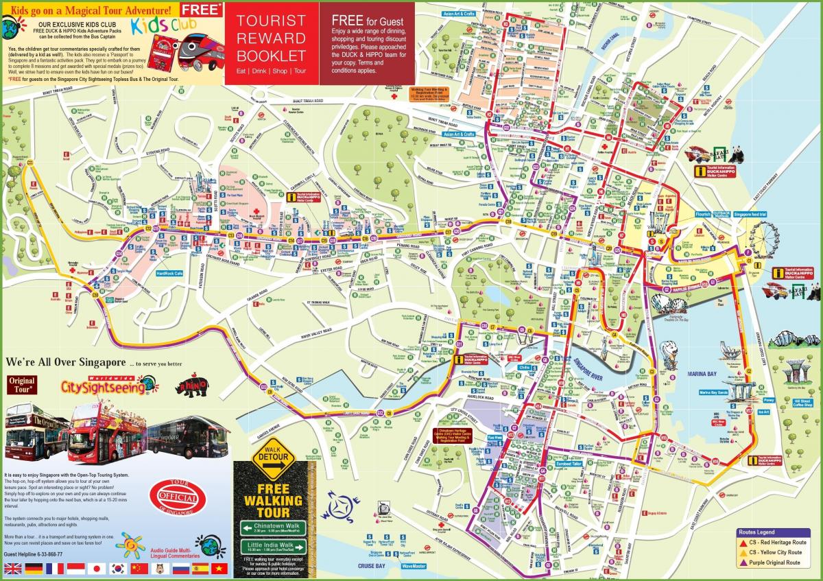 Singapur Hop On Hop Off mapa wycieczek autobusowych