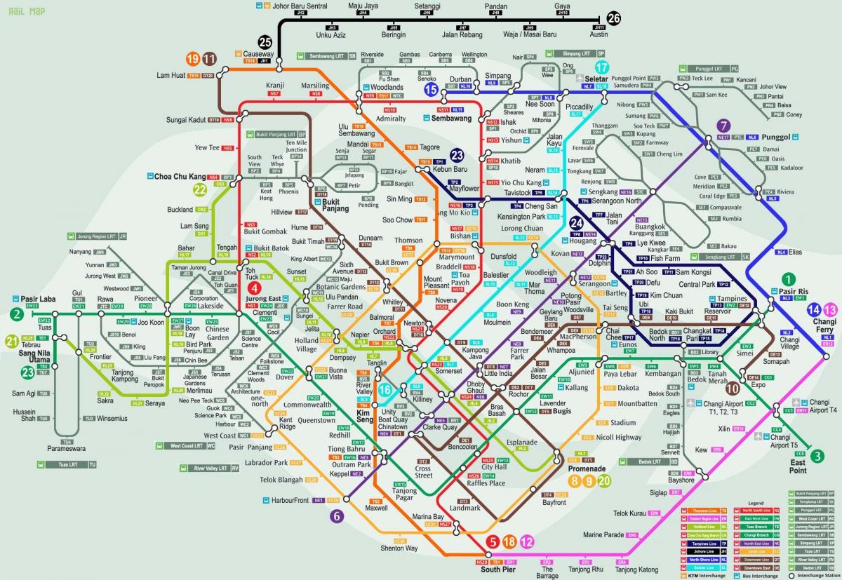 Mapa stacji kolejowych w Singapurze