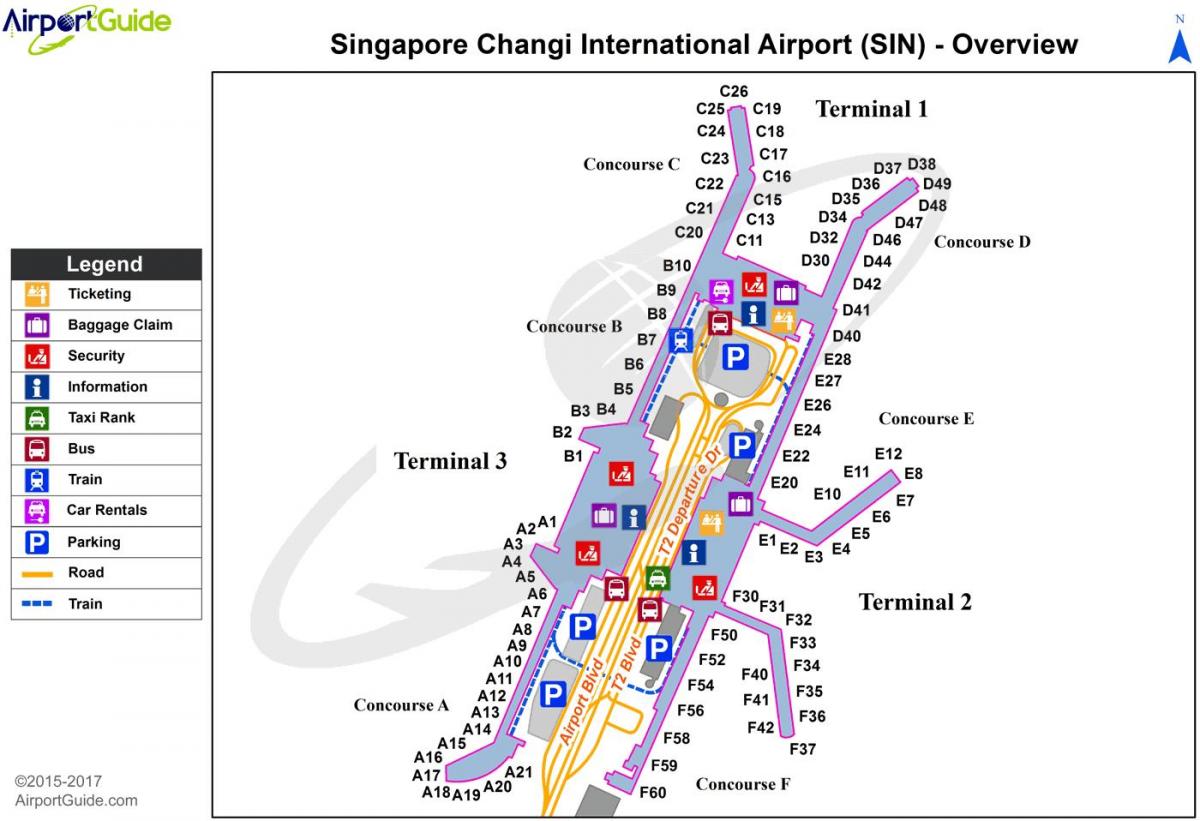 Mapa terminala lotniska w Singapurze