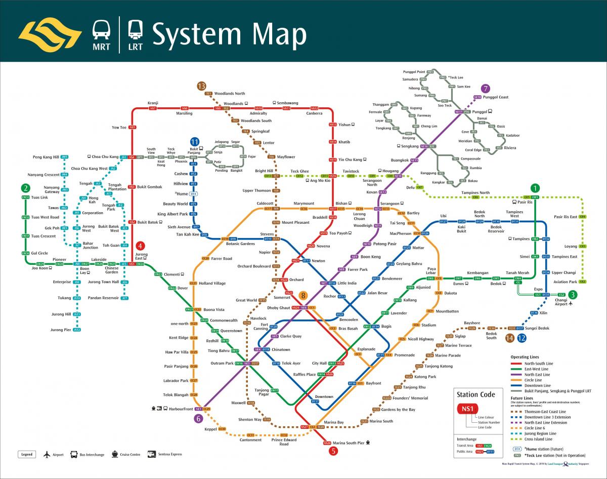 Mapa stacji metra w Singapurze